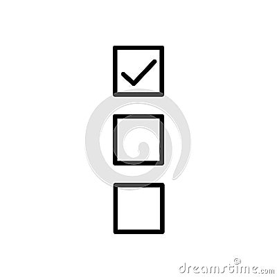 Linear Check icon and blank box. Approved symbol. Ok icon. Check button sign. Tick icon. Checkpoint. Linear style sign Vector Illustration