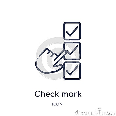 Linear check mark icon from Education outline collection. Thin line check mark vector isolated on white background. check mark Vector Illustration