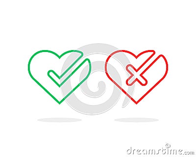 Linear check marks on hearts Vector Illustration