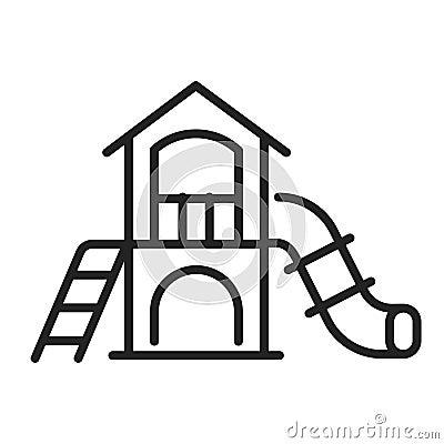 Linear children playground icon vector illustration. Monochrome simple logo with pipe slide, stairs Vector Illustration