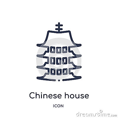 Linear chinese house icon from Buildings outline collection. Thin line chinese house icon isolated on white background. chinese Vector Illustration