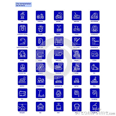 Linear City Transportation Icons Collection Vector Illustration