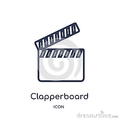 Linear clapperboard icon from Electronic stuff fill outline collection. Thin line clapperboard vector isolated on white background Vector Illustration