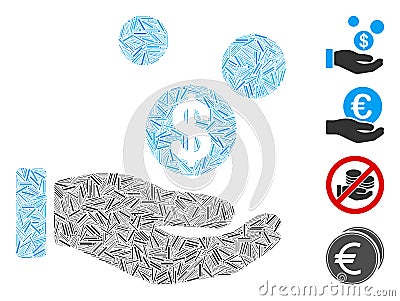 Linear Coins Payment Hand Icon Vector Collage Vector Illustration