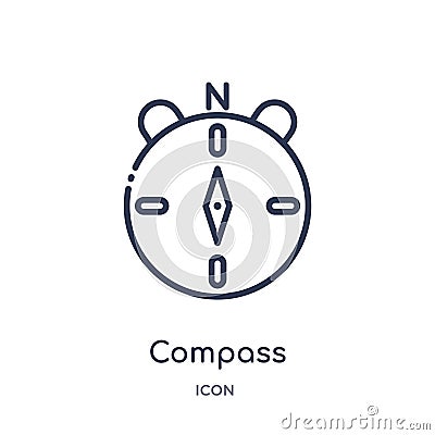 Linear compass pointing north icon from Miscellaneous outline collection. Thin line compass pointing north icon isolated on white Vector Illustration