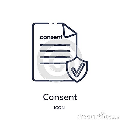 Linear consent icon from Gdpr outline collection. Thin line consent icon isolated on white background. consent trendy illustration Vector Illustration