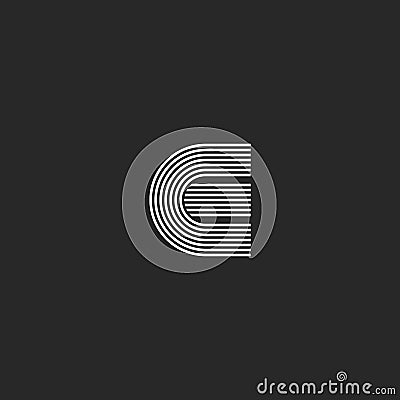 Linear creative E letter initial monogram thin lines form, semicircle geometric shape, design element template Vector Illustration