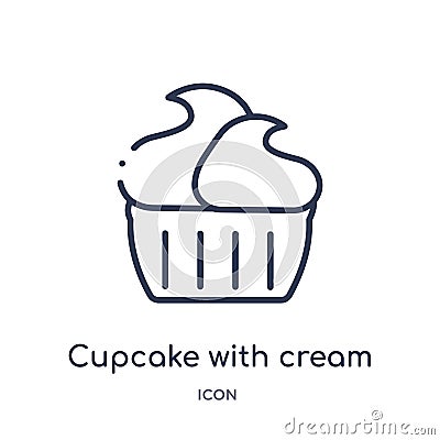 Linear cupcake with cream icon from Bistro and restaurant outline collection. Thin line cupcake with cream vector isolated on Vector Illustration