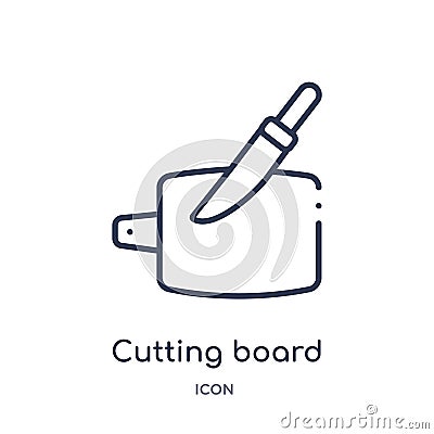 Linear cutting board with knife icon from Bistro and restaurant outline collection. Thin line cutting board with knife vector Vector Illustration