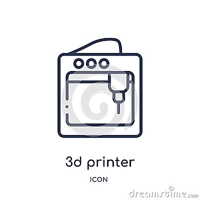 Linear 3d printer icon from Future technology outline collection. Thin line 3d printer icon isolated on white background. 3d Vector Illustration