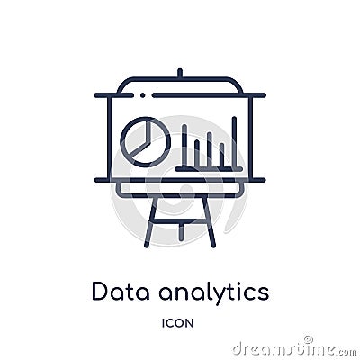 Linear data analytics graphic on a presentation screen icon from Business outline collection. Thin line data analytics graphic on Vector Illustration