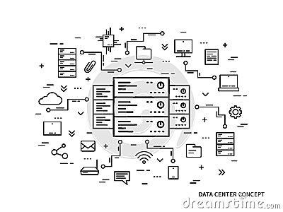 Linear data center server park, hosting vector illustration Vector Illustration