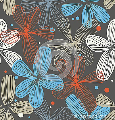 Linear decorative seamless lacy pattern with flowe Vector Illustration