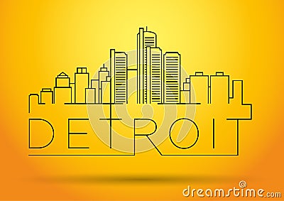 Linear Detroit City Silhouette with Typographic Design Stock Photo