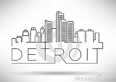 Linear Detroit City Silhouette with Typographic Design Stock Photo