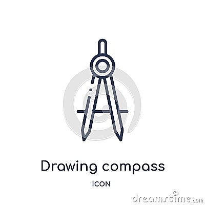 Linear drawing compass icon from Construction outline collection. Thin line drawing compass vector isolated on white background. Vector Illustration