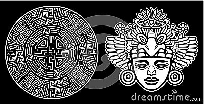 Linear drawing: decorative image of an ancient Indian deity. Vector Illustration