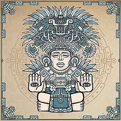 Linear drawing: decorative image of an ancient Indian deity. Vector Illustration