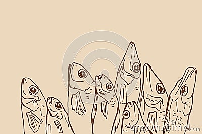 Linear drawing dried fish Stock Photo