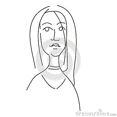 Linear drawing of a girl`s face Cartoon Illustration