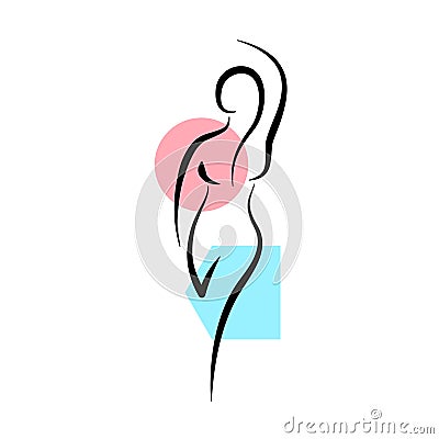 Linear drawing nude woman body. Beauty female abstract sketch art style. Outline girl slim and neat figure. Vector Vector Illustration