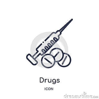 Linear drugs icon from Medical outline collection. Thin line drugs icon isolated on white background. drugs trendy illustration Vector Illustration