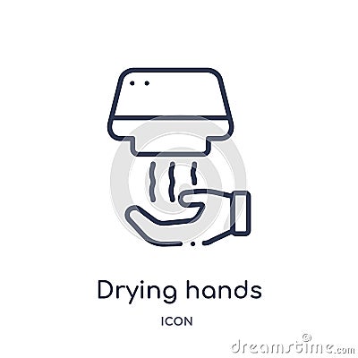 Linear drying hands icon from Hygiene outline collection. Thin line drying hands icon isolated on white background. drying hands Vector Illustration