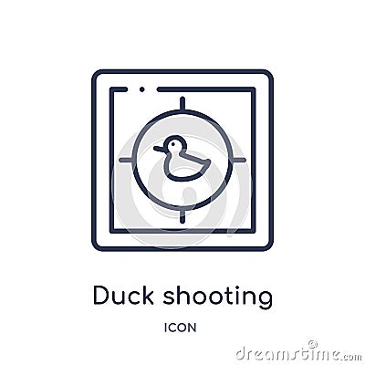 Linear duck shooting icon from Entertainment outline collection. Thin line duck shooting icon isolated on white background. duck Vector Illustration