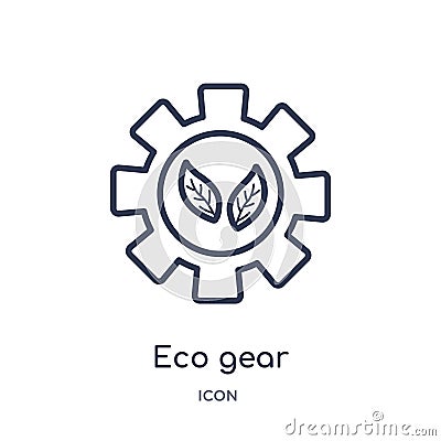 Linear eco gear icon from Ecology and environment outline collection. Thin line eco gear icon isolated on white background. eco Vector Illustration