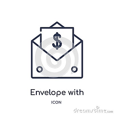 Linear envelope with money inside icon from Business outline collection. Thin line envelope with money inside icon isolated on Vector Illustration