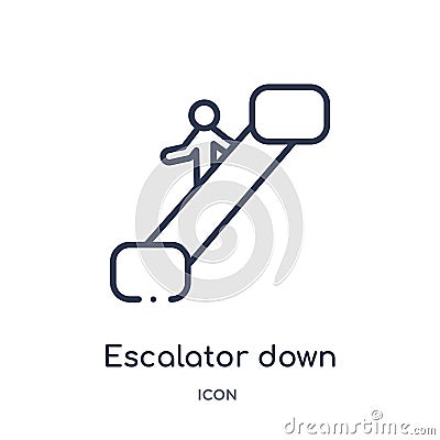 Linear escalator down icon from Accommodation outline collection. Thin line escalator down icon isolated on white background. Vector Illustration
