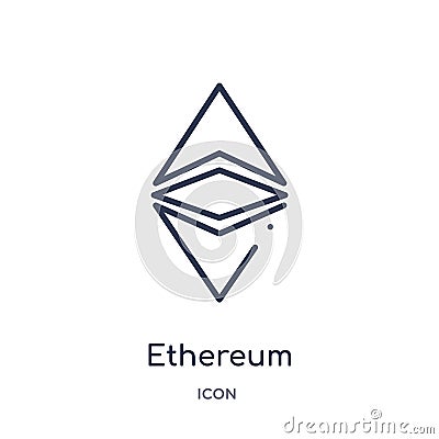 Linear ethereum icon from Cryptocurrency economy and finance outline collection. Thin line ethereum vector isolated on white Vector Illustration