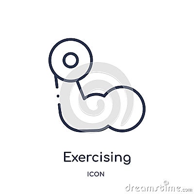 Linear exercising dumbbell icon from Gym and fitness outline collection. Thin line exercising dumbbell icon isolated on white Vector Illustration