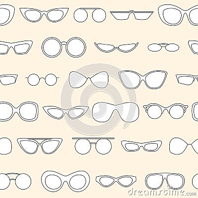Linear eyewear seamless pattern, various trendy sunglasses Vector Illustration