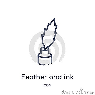 Linear feather and ink icon from Edit outline collection. Thin line feather and ink vector isolated on white background. feather Vector Illustration