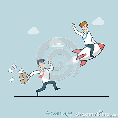 Linear Flat advantage man rocket flying web vector Vector Illustration