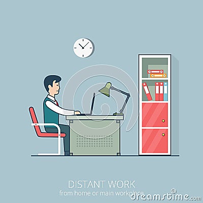 Linear flat art business distant work workplace of Vector Illustration