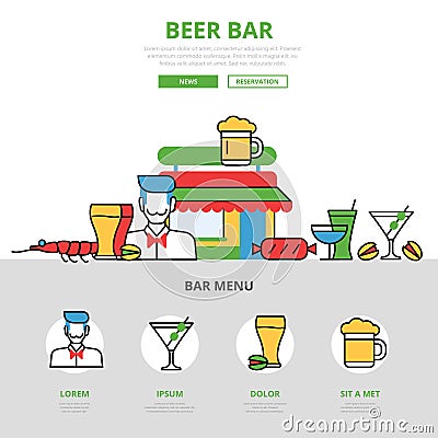 Linear flat Beer bar infographics illustrat Cartoon Illustration