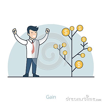 Linear Flat Business Gain and Profit manager money Vector Illustration