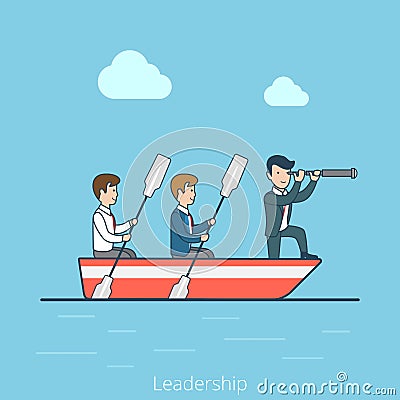 Linear Flat Business Leadership captain man rowing Vector Illustration