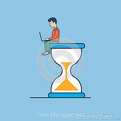 Linear Flat business man laptop hourglass vector Vector Illustration