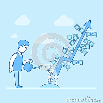 Linear Flat Business men water plant coin vector I Cartoon Illustration