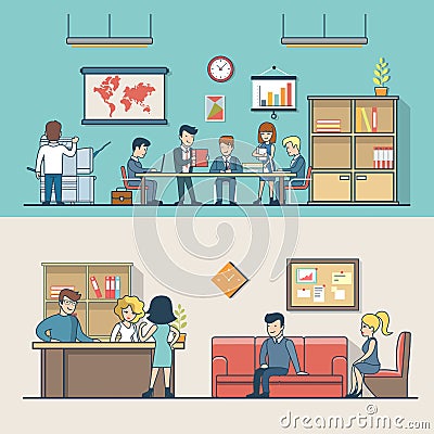 Linear Flat Business people work place clients Vector Illustration