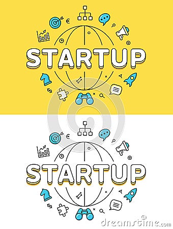 Linear Flat Business success STARTUP globe website Vector Illustration