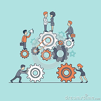 Linear Flat Business team work people up gearwheel Vector Illustration