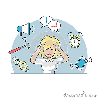 Linear Flat business woman deadline multitasking Vector Illustration