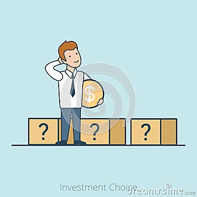 Linear Flat Businessman choosing box vector Invest Vector Illustration