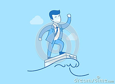 Linear Flat businessman wave surfing vector. Succe Cartoon Illustration