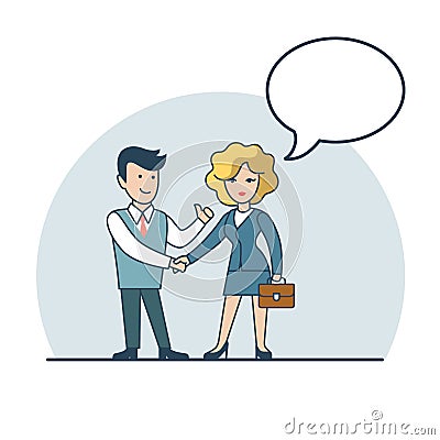 Linear Flat Businesspeopleshake hand and chat Vector Illustration