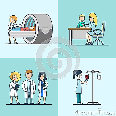 Linear Flat child medical doctor tomography Vector Illustration